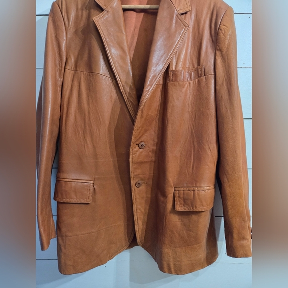 Vintage MCM London Fog Mens Sz 42R Leather Blazer Coat Caramel Tan Brown Jacket - Picture 3 of 16